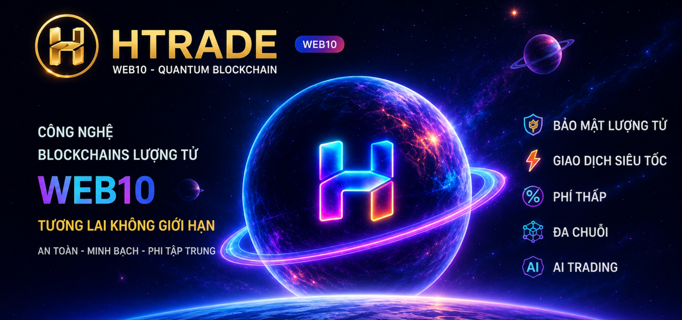 HTrade Web10 - Công nghệ blockchains lượng tử, tương lai không giới hạn. Bảo mật lượng tử, giao dịch siêu tốc, phí thấp, đa chuỗi, AI Trading